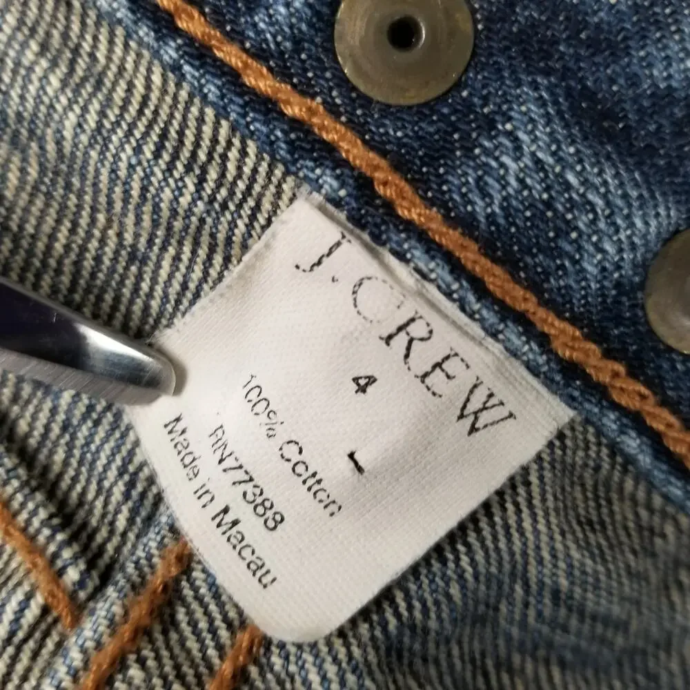 J. Crew Blue Denim Jeans Brass Studded Rivet Waistband Vintage Size 4